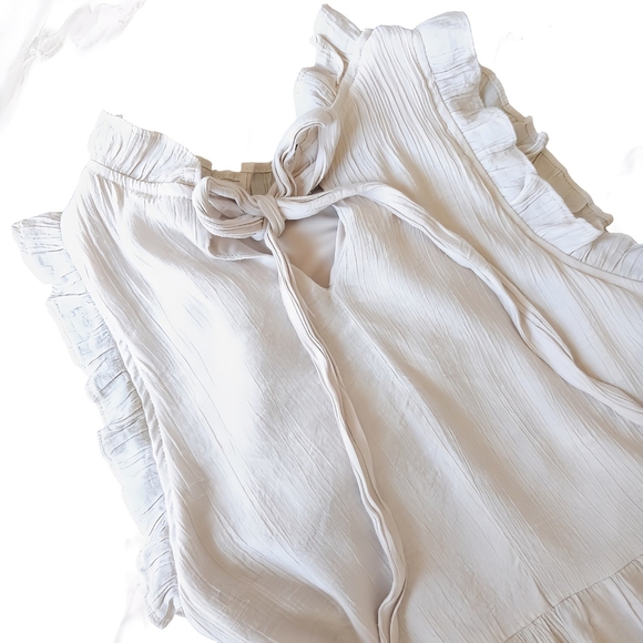 Lavila Cream Ruffle Sleeve Tiered Midi Dress Tie Neck Lightweight Boho M - Picture 4 of 8